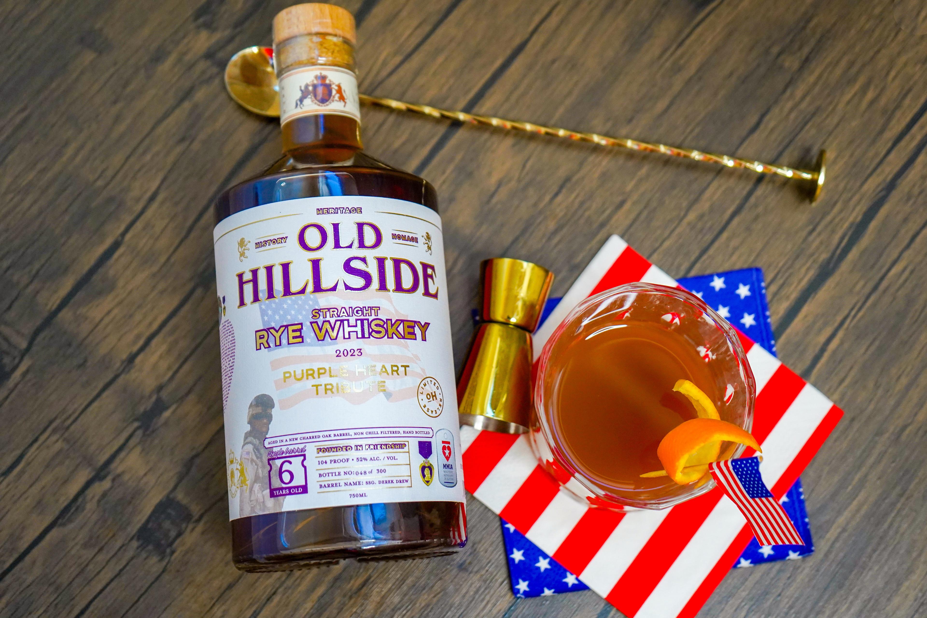 OLD HILLSIDE WHISKEY PURPLE HEART TRIBUTE STRAIGHT RYE WHISKEY